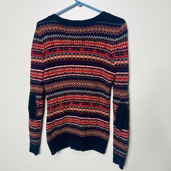 H&M L.O.G.G. Navy Blue Multicolor nordic sweater cardigan Sz S Grandpa Patch Elb - Picture 7 of 10